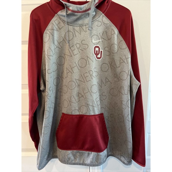NIKE DRIFIT PULLOVER HOODIE SWEATSHIRT CHARCOAL GRAY & RED XXL OKLAHOMA SOONERS - Picture 1 of 5